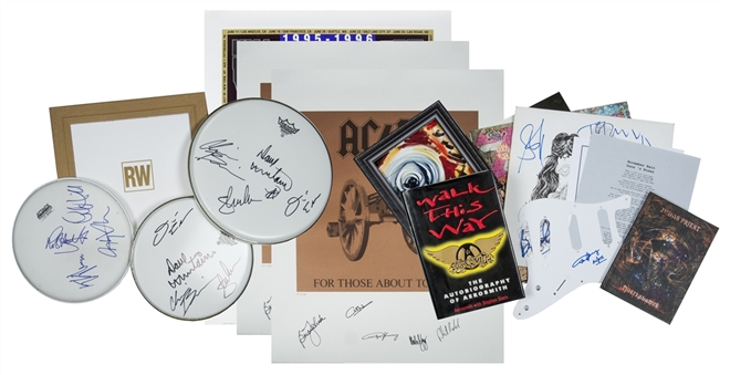 Tremendous Hard Rock Signed Items Lot of (16) Featuring The Rolling Stones, Aerosmith, Guns N Roses, Judas Priest, MegaDeth, Twisted Sister & AC/DC (PSA/DNA Precert)